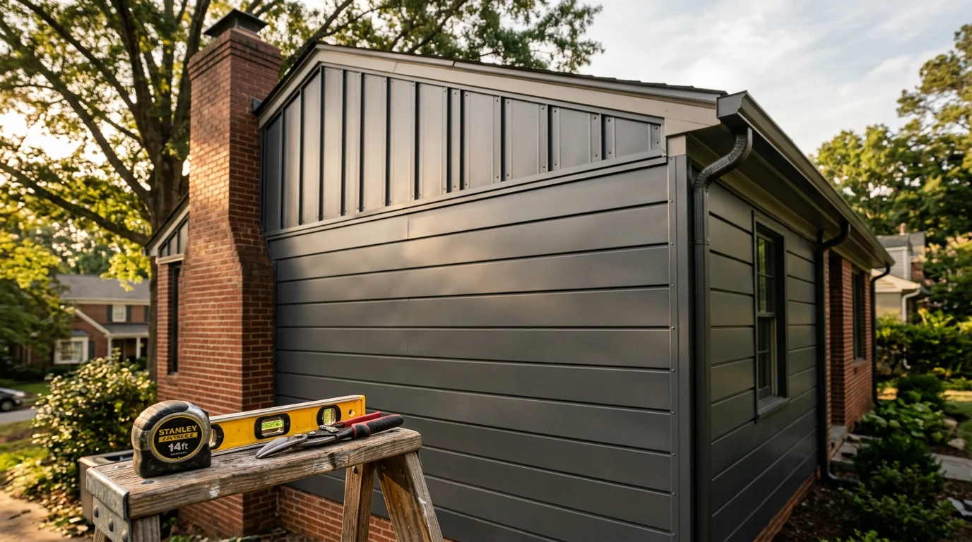 Metal siding on residential home exterior