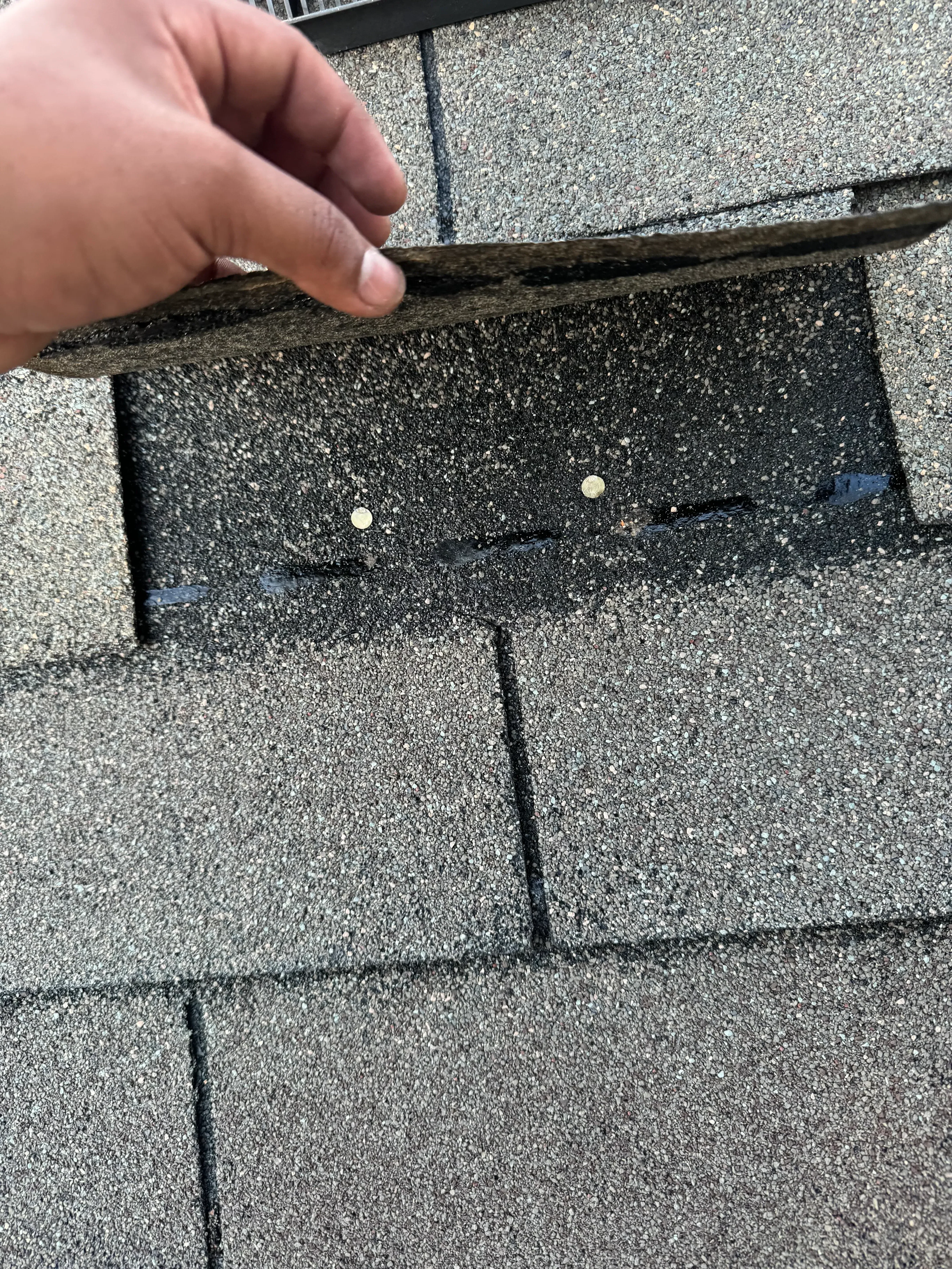 Asphalt shingles with stainless steel fasteners and granule surface texture